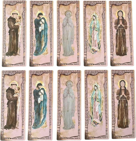 Thinkor Bible Bookmark, 10 PCS Christian Religious Gift, Vintage Background, Double-Sided Printing & Laminated (Catholic 10 PCS)