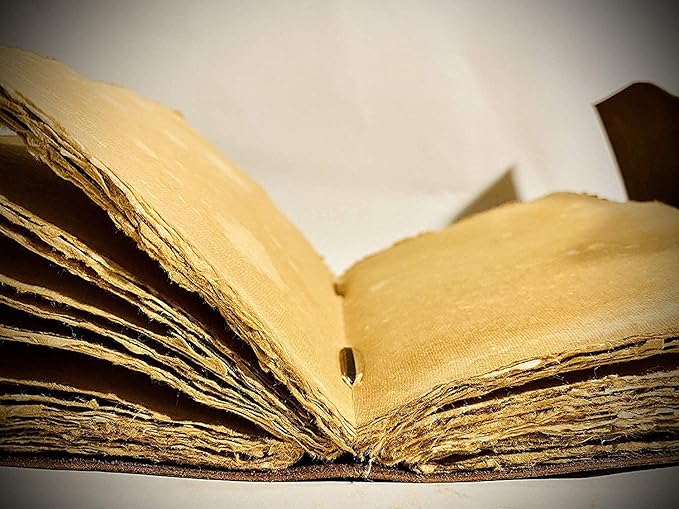 Vintage Leather Journal - 200 Pages Deckle Edge Rustic Paper - Unlined Pages Book of Shadows, Grimoire, Junk Notebook, Fantasy Medieval Gifts, Sketchbook, Antique Scrapbook (12"x9")