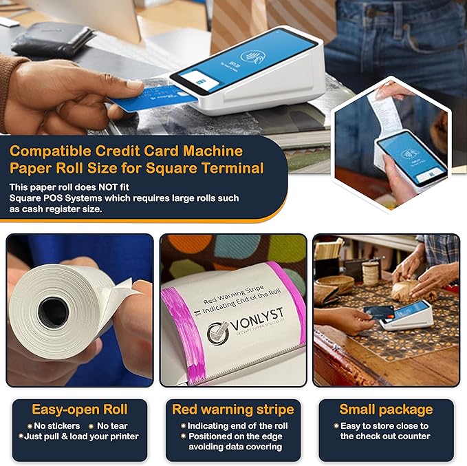 Receipt Paper Roll for Square Terminal Credit Card Machine (10 rolls)