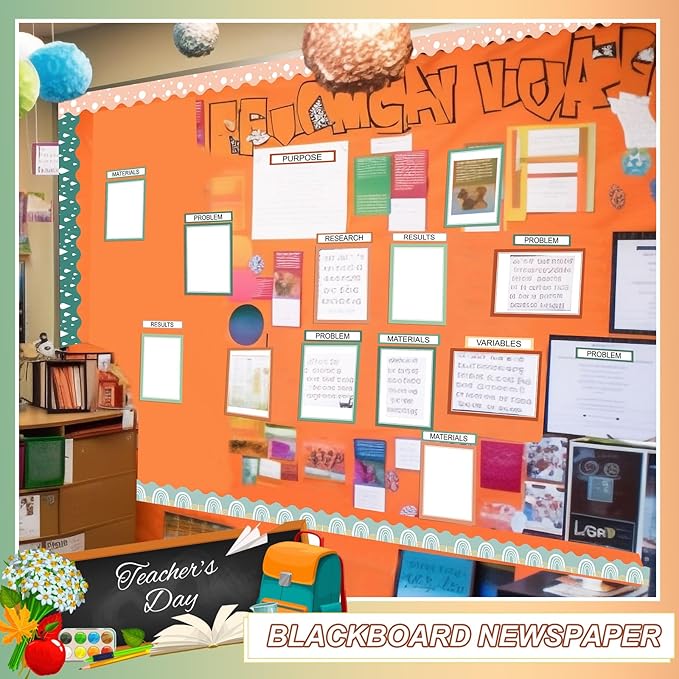 90 Pcs Science Fair Board Supplies 60 Trim Scalloped Bulletin Board Borders 24 Presentation Board Subtitles 6 Science Fair Titles for Classroom Display Boards(Geen Boho)