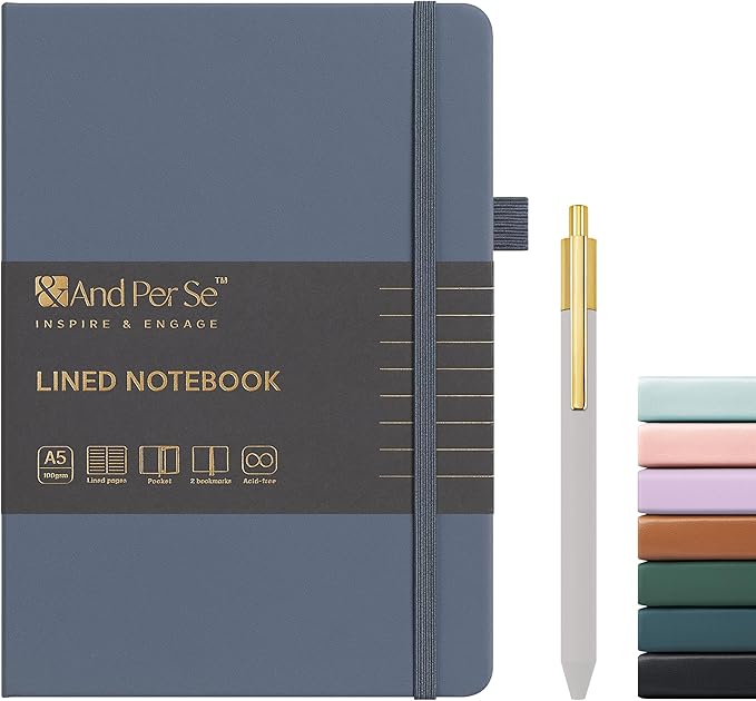 A5 Lined Journal and Pen Set, Hardcover Notebook with Pen, 160 Pages 100gsm Thick Ruled Paper for for Women Men Work Business School or Home Writing, 5.7'' x 8'' (Dark Blue)