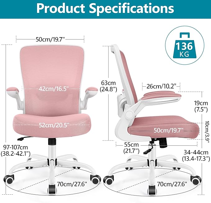 FelixKing Office Chair, Ergonomic Desk Chair Breathable Mesh Chair with Adjustable High Back Lumbar Support Flip-up Armrests, Executive Rolling Swivel Comfy Task Computer Chair for Home Office