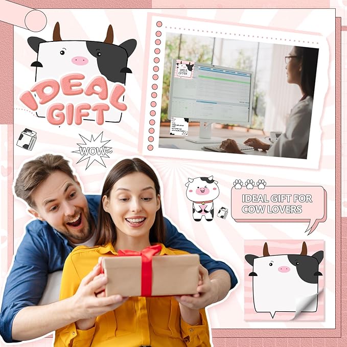 9 Pads Cute Sticky Notes Cartoon Animal Self Stick Notepads 3x3 Inches Notes Adhesive Memo Pad Office Decor Gifts for Students School Office Meeting(Cow)