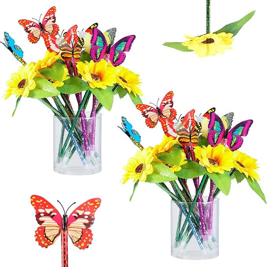 Zhanmai 24 Pieces Sunflower Butterfly Pens Bulk Novelty Pens Cute Ballpoint Writing Pens 0.5 mm 0.7 mm Party Favors for Classroom Teacher Student Office(Sunflower and Butterfly Style)