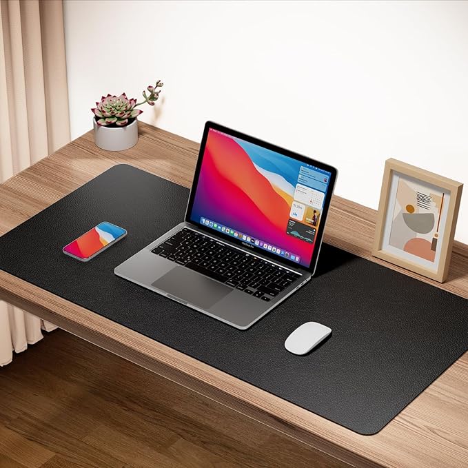 Boutilon Leather Desk Pad 24"x 14" Non-Slip Mouse Pad,Office Desk Mat,Waterprooft PU Leather Desk Blotter,Desk Pad Protector,Desk Writing Pad for Home Office Decor (S-Black)