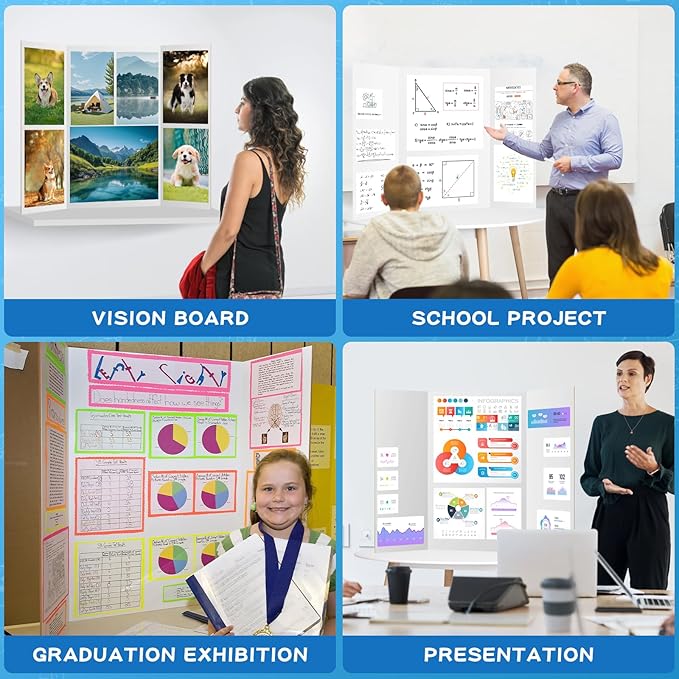 VinTS 8 PCS Trifold Poster Board, 36" x 48" White, Sturdy Foldable Display Boards for School Projects, Science Fair, Business Presentations, Exhibitions, Workshops