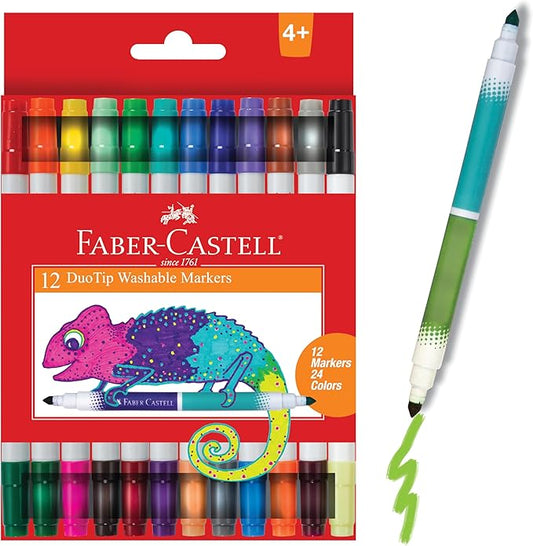 Faber-Castell DuoTip Washable Markers - 12 Markers, 24 Colors