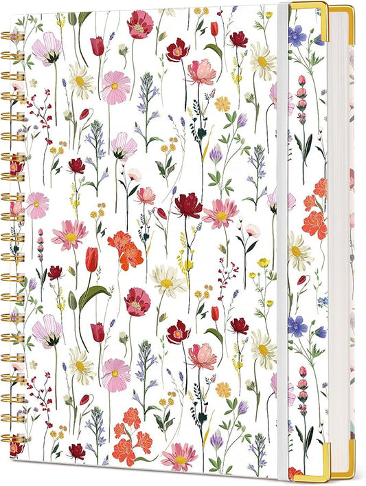 Cute Spiral Notebook Journal for Women, 200 Pages Lined Notebooks 8.5” x 11”, A4 Large Hardcover Spiral Journals with 100 GSM Thick Paper, College Ruled Notebook for Writing Work School, Wildflower Garden