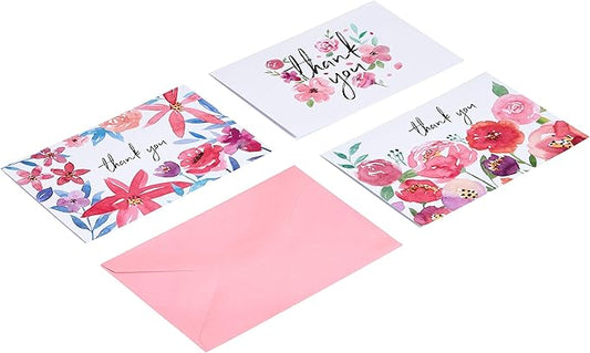 Amazon Basics Thank You Cards and Envelopes, 48 Count, Floral
