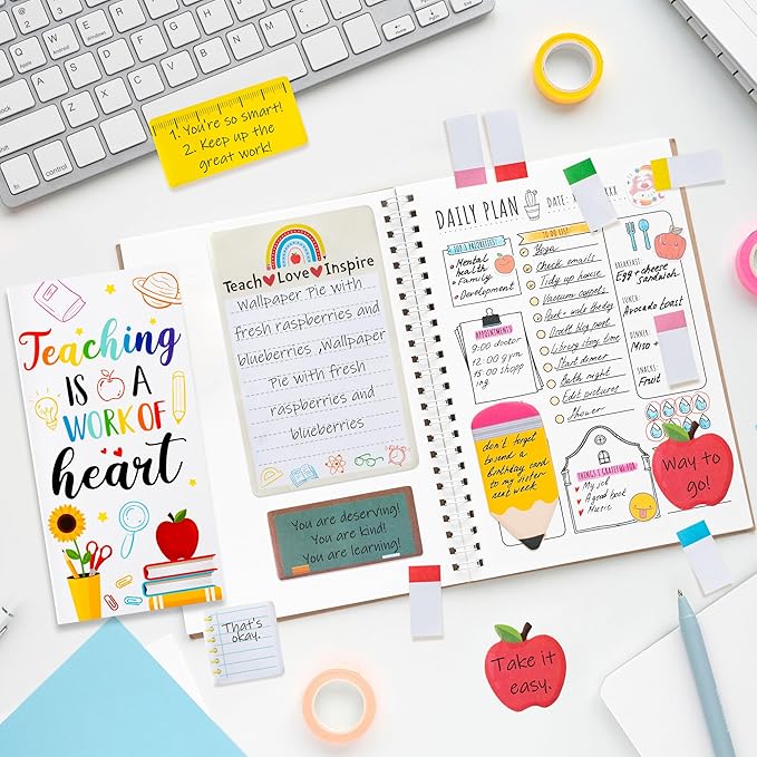 2 Pack Teaching is A Work of Heart Sticky Notes Set - Ruler Blackboard Pencil Apple Self-Stick Note Pads Teacher Appreciation Gift Writing Memo Pads Page Marker Back to School Office Supplies