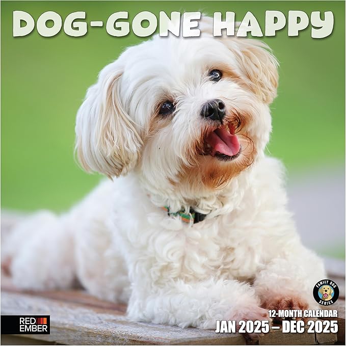 RED EMBER Dog-Gone Happy 2025 Wall Calendar 12 Month | 12" x 24" Open | Thick & Sturdy Paper | Giftable | Calendar 2025