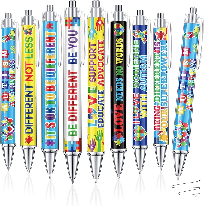 48 Pcs Autism Awareness Pens Mental Health Awareness Ballpoint Pens Bulk Colorful Puzzle Pieces Pens Motivational Gifts for Classroom Office Stationery Favors Supplies