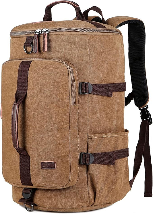BAOSHA Canvas Weekender Travel Duffel Backpack Hybrid Hiking Rucksack Laptop Backpack for Outdoor Sports Gym HB-26(Coffee)