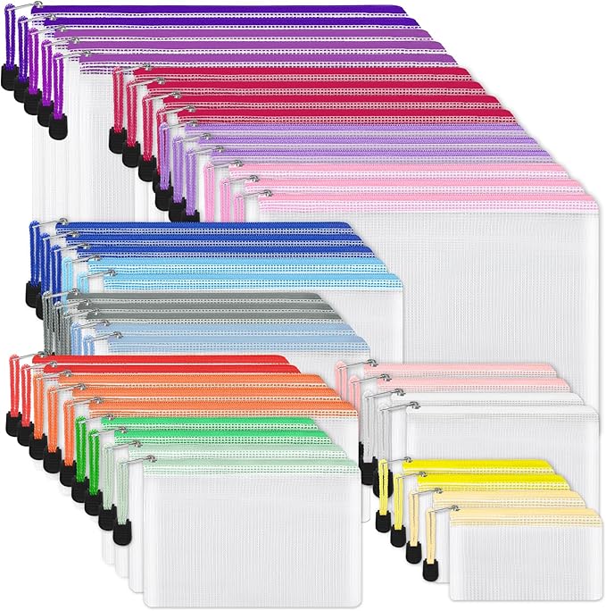 EOOUT 42pcs Mesh Zipper Pouch, 8 Sizes Waterproof Zipper Bags, 17 Colors, Multipurpose for Board Games Travel Storage, School Supplies, and Home Organization