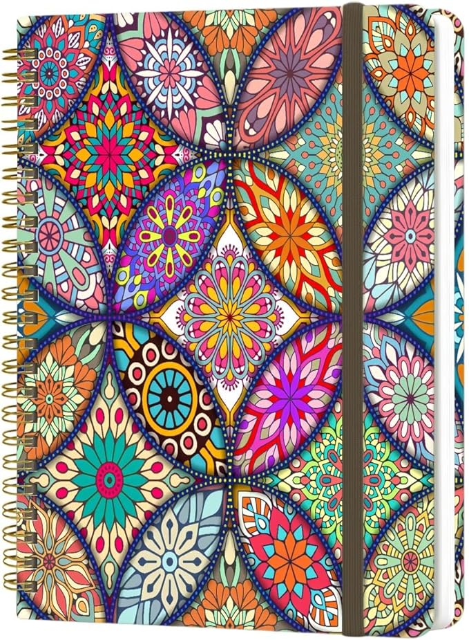 Spiral Notebook - A5 Spiral Notebooks, 8.3'' × 5.8'', 160 Pages, Aesthetic Journaling Notebooks for Women, College Lined Notebook with Elastic Closure, Back Pocket, for School Office, Bohemia