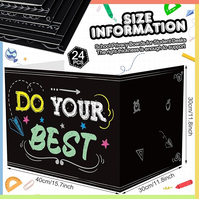 Honoson 24 Pcs Bulk Inspirational Privacy Folders for Students Cardboard Test Privacy Boards Motivational Words Desk Dividers Shield for Classroom School Study Supplies, 6 Styles(Blackboard)