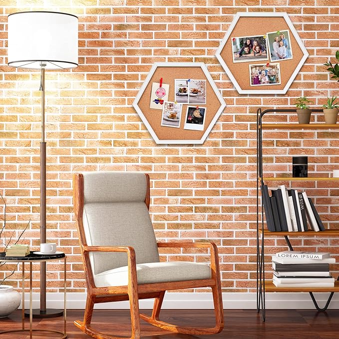 EVNEED 4 Pack Cork Bulletin Board Hexagon, Small Framed Corkboard Tiles for Wall, Thick Decorative Display Boards for Home School Office,School Message Board with 16 Push Pin Wood Clips,White