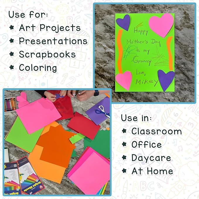 Hygloss Assorted Bright Colored Paper - 24 lb, 89 GSM, Acid-Free, Fade-Resistant, 8.5x11-Inch Letter Size Color Copy Paper, 144 Sheets, 12 Colors