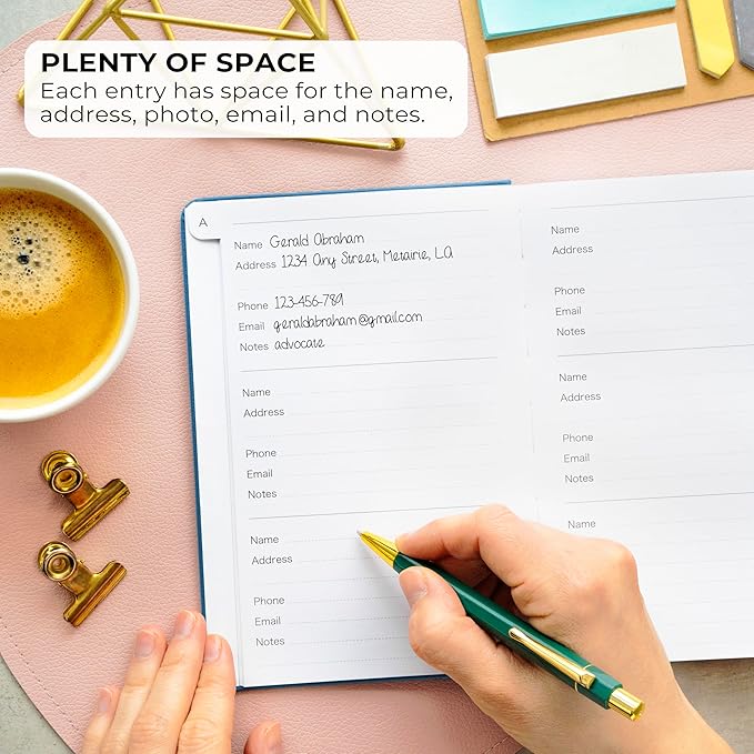 Clever Fox Address Book with alphabetic tabs - PU Leather Telephone and Address Book for Keeping Contacts Safe, Contact Organizer Journal, Medium Size (5.3″ x 7.7″) Hardcover, Mystic Blue