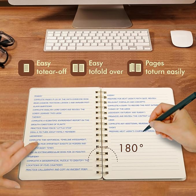 Spiral Notebook-6.10" x 8.19" Journal with Back Pockets and 192 Lined Pages,PU Leather Cover Business Journal, Twin-Wire Binding Notebook Perfect for Office & Home School Supplies