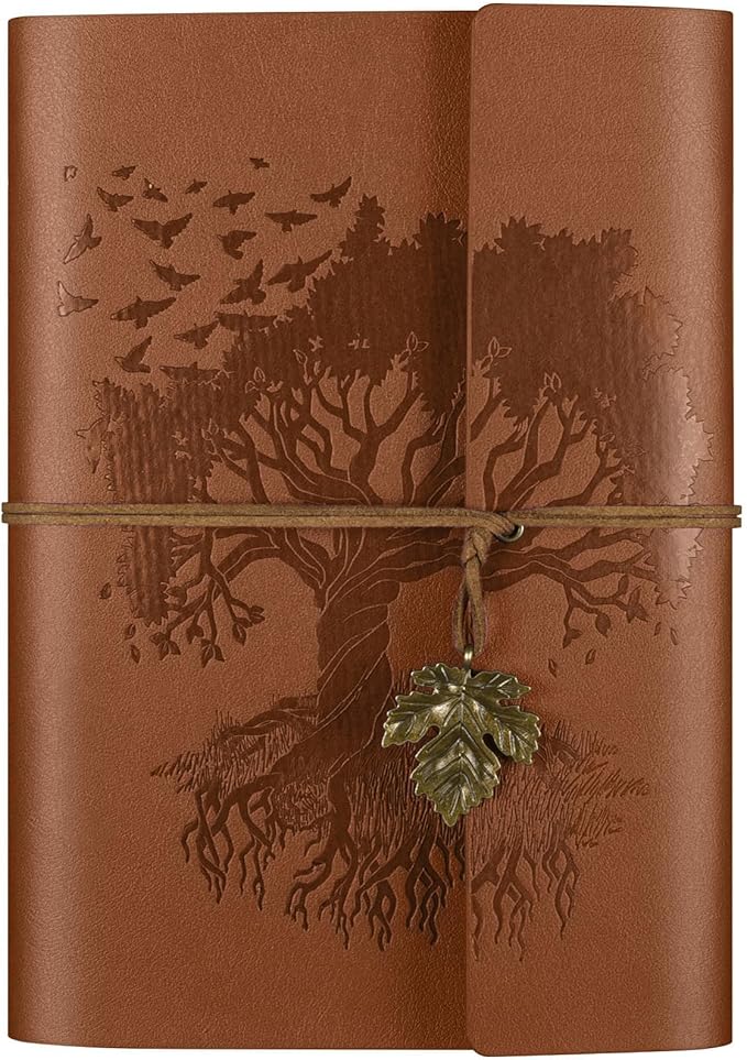 OMEYA PU Leather Journals Notebooks with Blank Pages, Vintage Refillable Journal for Writing, Travel Diary Art Sketchbook to Write in, Gifts for Women, Men, Teen Girls and Boys, 160 Pages (Brown, A6)