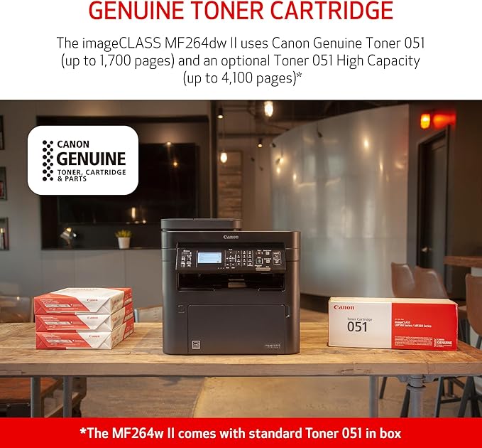Canon imageCLASS MF264dw II - Monochrome Duplex Wireless Laser Printer, Multifunction with Scanner, Copier, Auto Document Feeder, Mobile Ready, 30 PPM, Black
