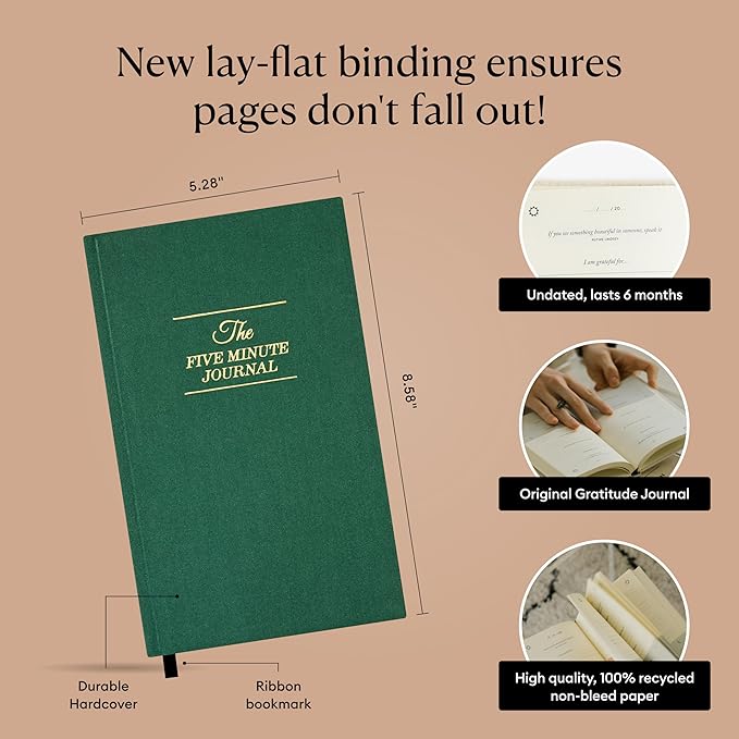 Intelligent Change The Five Minute Journal, Original Daily Gratitude 2025, Reflection Manifestation for Mindfulness, Undated Daily with Gold Foiling, Plastic-Free, Green