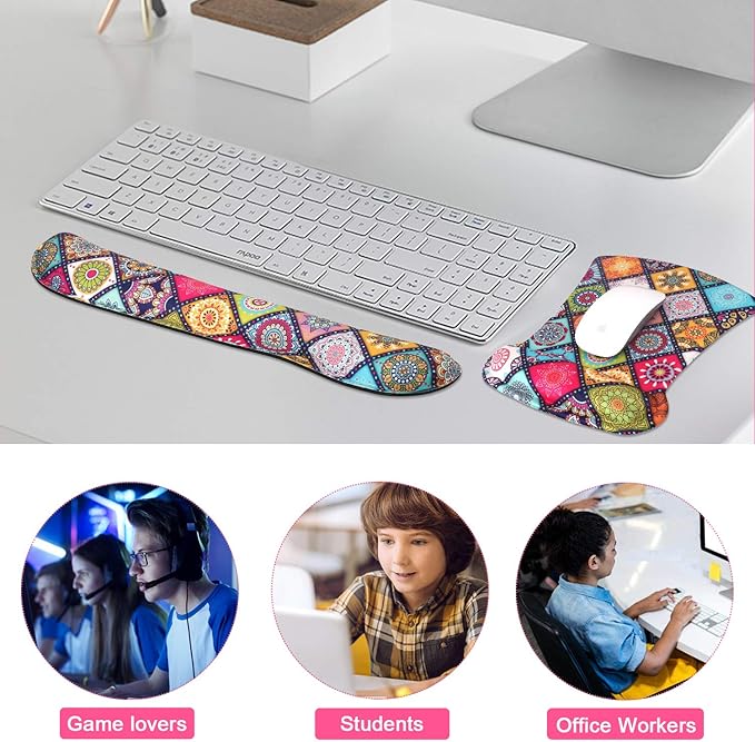 iCasso Keyboard Wrist Rest and Mouse Wrist Rest Pad, Made of Memory Foam, Ergonomic Support, Easy Typing and Relieve Wrist Pain, Perfect for Gaming, Computer, Office, Laptop - Argyll