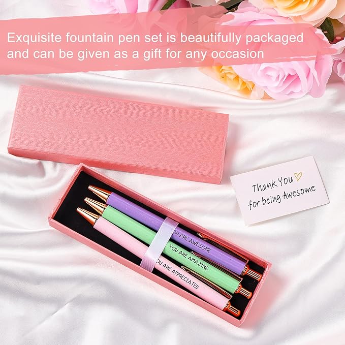 Appreciation Ballpoint Pen Set, Black Ink 1.0mm Fancy Inspirational Pens Gifts Motivational Thank You Gifts for Women Employee Coworker Teacher School Office Office