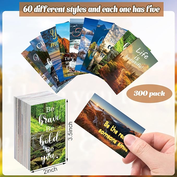 Jinei 300 Inspirational Affirmation Cards Positive Motivational Cards Small Mini Encouragement Quotes for Women Mother's Day Church(Scenery Style)
