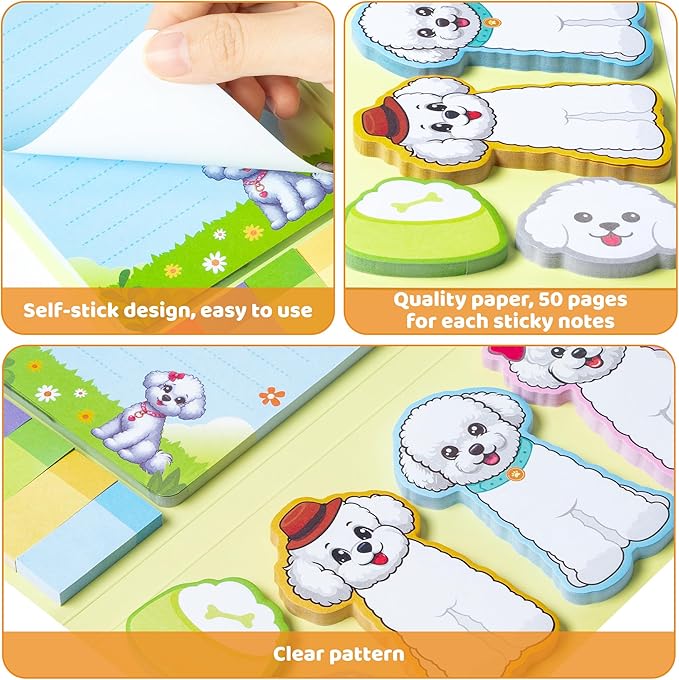 I Just Really Like Bichon Frise Sticky Notes Set, 550 Sheets, Cute Bichon Frise Self-Stick Note Pads Animal Divider Tabs Bundle Writing Memo Pads Page Marker Back to School Office Supplies Gift