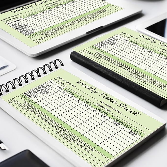 Employee Weekly Time Sheets Weekly Format 2 Part Carbonless 5.5 x 8.26 Inch - Daily Time Sheet Log Book Weekly Format 100 Sets