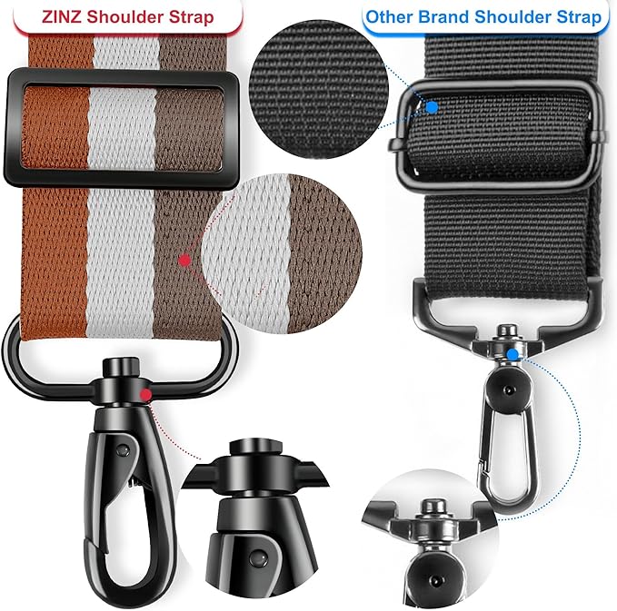 ZINZ 75" Shoulder Strap with Fixed Pad and Dual Balanced Buckles，Brown-White-Gray Stripe
