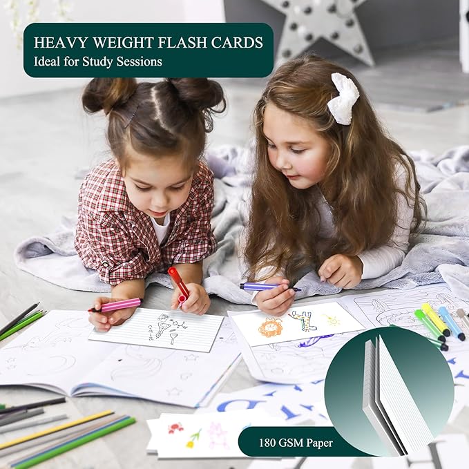 Index Cards 4x6 Lined Note Cards, 180 Count Flashcards for Studying, 4 x 6 Index Cards Ruled Flash Cards, Index Flashcards Lined on Front, Blank on Back, Ruled Notecards Bulk for School Office Home