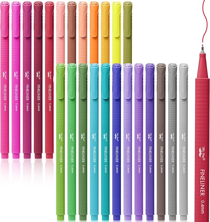 Mr. Pen- Fineliner Pens Colored, 24 Pack, Ergonomic Triangular Colorful Barrels, 0.4mm Fine Liner Pens