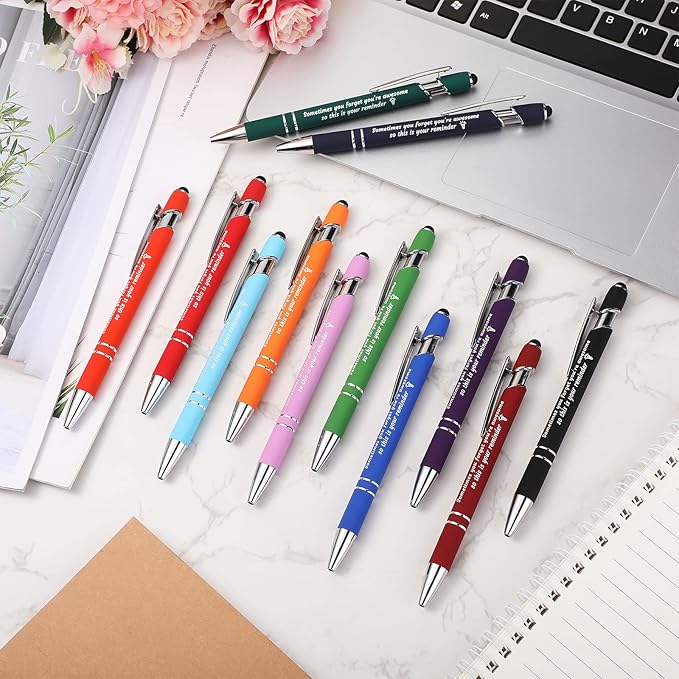 Colarr 24 Pcs Employee Appreciation Pen Ballpoint with Stylus Tip Pen 1.0 mm Black Ink Multicolor Smooth Motivational 2 in 1 Ballpoint Supplies for Coworker Thank You Gift (You're Awesome)