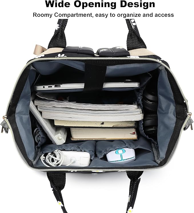 Flowers Laptop Backpack College School Backpack Bookbags Nurse Backpacks Travel Bags Casual Daypacks for Women Girls Fits 15.6 Inch Notebook (Black)