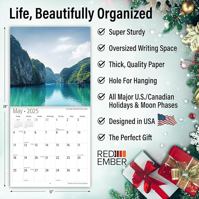 RED EMBER Select - Wonders of Our Amazing Planet 2025 Wall Calendar 12 Month | 12" x 24" Open | Thick & Sturdy Paper | Giftable | Calendar 2025