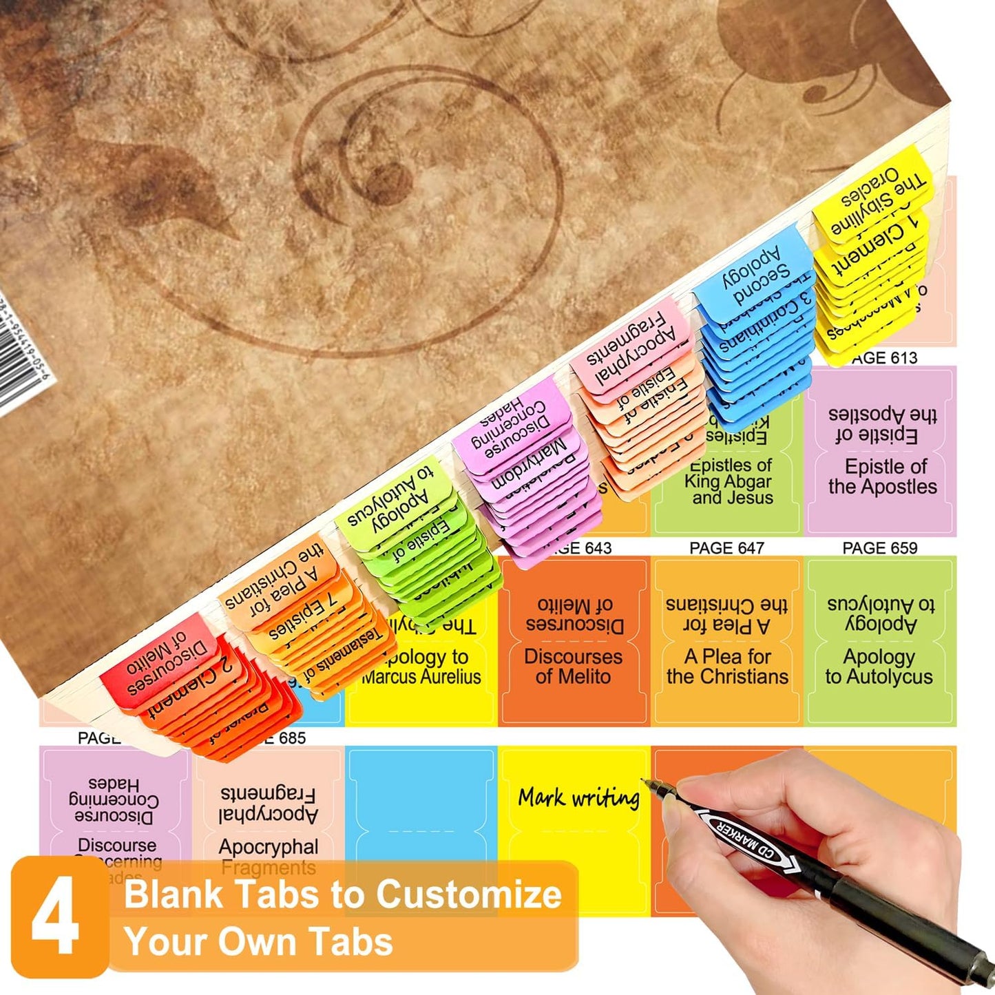 Index Tabs for The Complete 100-Book Apocrypha,2024 Edition 72 Color Coded Laminated Durable Tabs, 68 Books Chapter Tabs, 4 Blank Tabs,1 Placement Guide Card (Book Not Included)