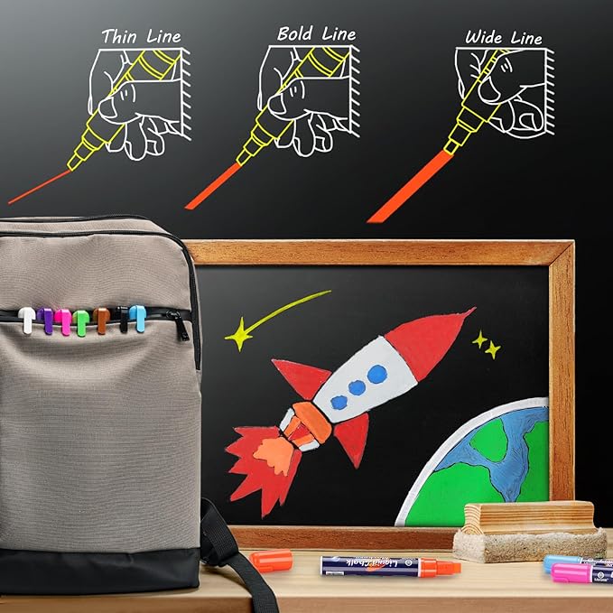 Window Chalk Markers Washable, Neon 8 Colors Jumbo Chalk Marker Car Glass Erasable, Liquid Chalk Pens with 10mm Thick Tips for Chalkboard, Windows, Glass, Mirror, Auto, Poster, Bistro, Cars of DIY