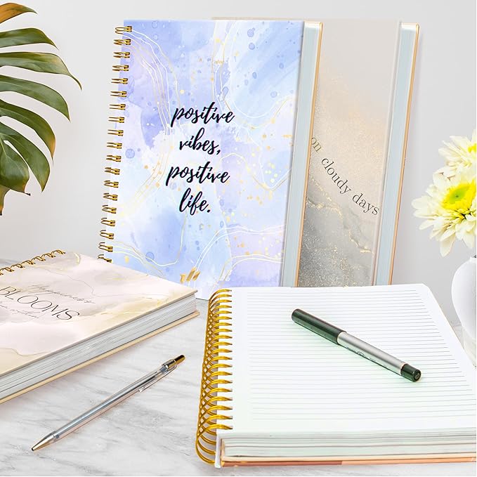 Journal for Women Spiral - 10.25" x 7.25" 300 Pages - Teacher Notebook, Hard Cover Spiral Notebook Pretty Notebooks for Women (Positive Vibe) Marble