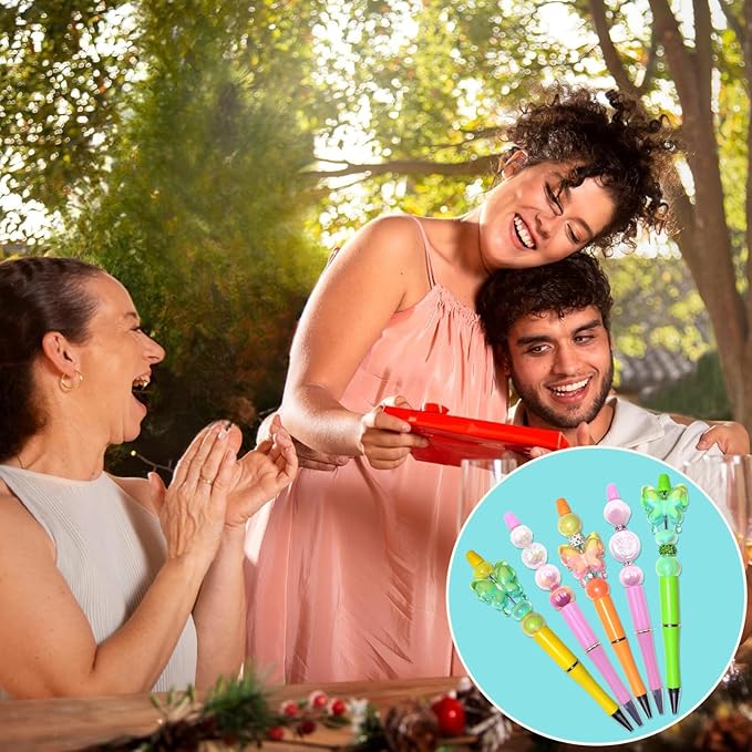 30 Pieces Beadable Pens - Beaded Pens Sweet Plastic Diy Black Ink Ballpoint Pens Bulk - Bead Pens Suitable For Teacher, Students, Office, School, Graduation Gift Supplies