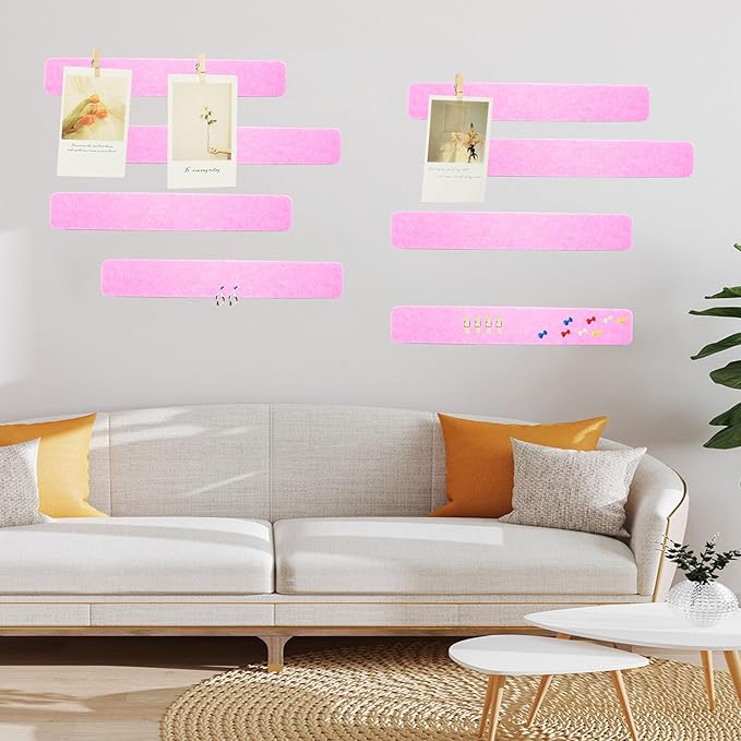 8Pcs Bulletin Board Strips,Pink Felt Pin Board Bar Strips with 50 Pushpins, Self-Adhesive Felt Cork Board Strips for Wall to Display Your Notes, Photos, Schedules, Announcements
