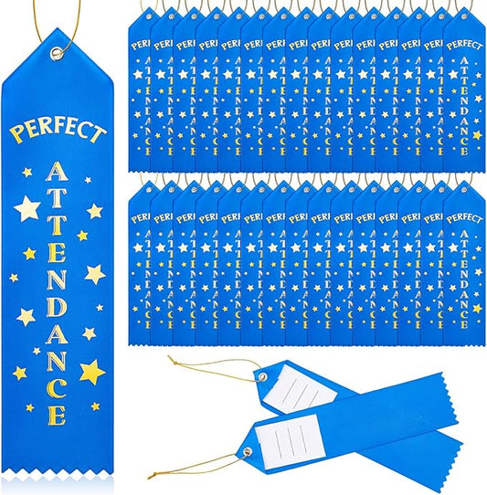 Hotop 100 Pieces Attendance Award Ribbons Participation Ribbon Blue Award with Event Card and Rope Award for Kids Competition, Sports Event, Contests, School, Office Team