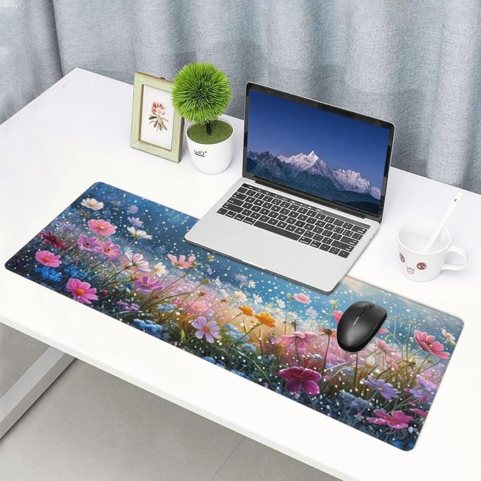 Gaming Mouse Pad Desk Pad,Extended Big Mouse Pad,31.5x11.8 Inch Long Computer Keyboard Mouse Mat Mousepad with 3mm Non-Slip Base and Stitched Edge for Gaming and Office… (Flowering shrubs)