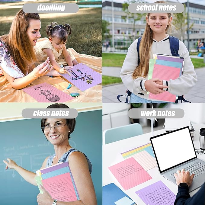 HIBOX 100 Sheets Lined Loose Leaf Paper, 8x10.5inch Blue Wide Ruled Refiller 3 Hole Punched Filler Paper for School Office