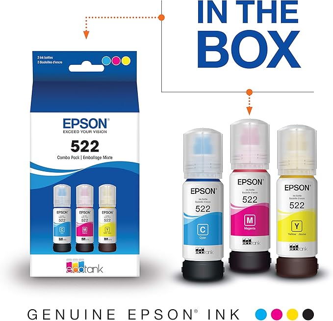 Epson EcoTank ET-15000 Wireless Color All-in-One Supertank Printer with Scanner & 522 EcoTank Ink Ultra-high Capacity Bottle Color Combo Pack (T522520-S) Works with EcoTank ET-2720
