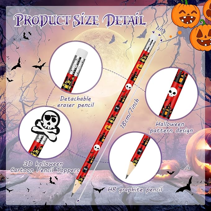 Ireer 60 Pcs Scented Pencils for Kids Animal Fruit Fun Smelly Pencils Bulk HB Graphite with 60 Pcs Cute Cartoon Toppers Gift for School Office Classroom Party Reward Supplies(Pumpkin)