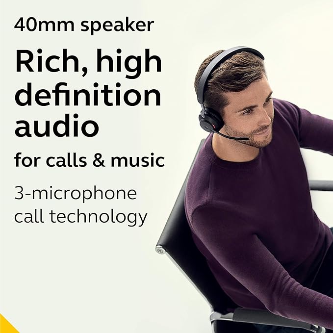 Jabra Evolve2 65 MS Wireless Headset with Link380a, Mono, Black – Wireless Bluetooth Headset for Calls and Music, 37 Hours of Battery Life, Passive Noise Cancelling Headphones