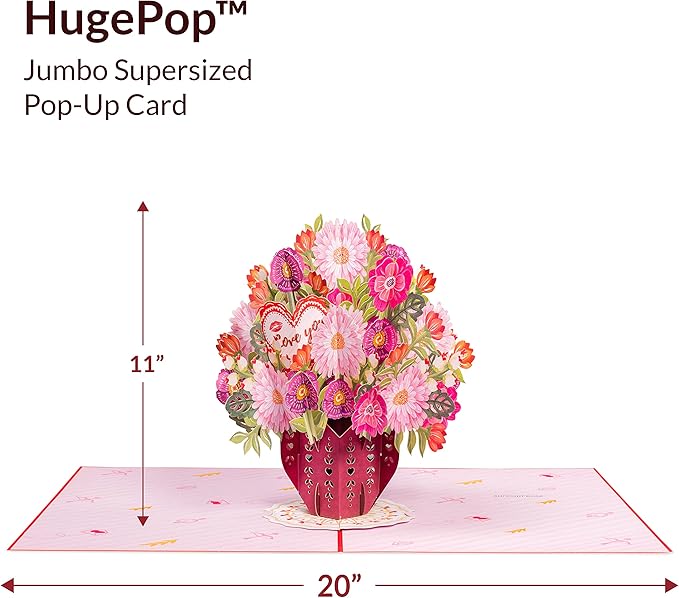 Paper Love HugePop 3D Love You Bouquet Pop Up Card, with Detachable Paper Flower Bouquet, Gift for Birthday, Anniversary, Wedding, All Occasion - Jumbo 10" x 14" Cards - Includes Envelope and Note